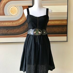 Tulle Little Black Linen Dress Zip Front Size M